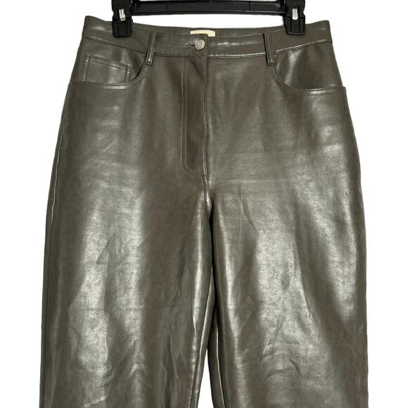 Aritzia Wilfred Melina Straight Leg SOFT Vegan Leather Pant Green Gray Size 10 - Picture 5 of 10